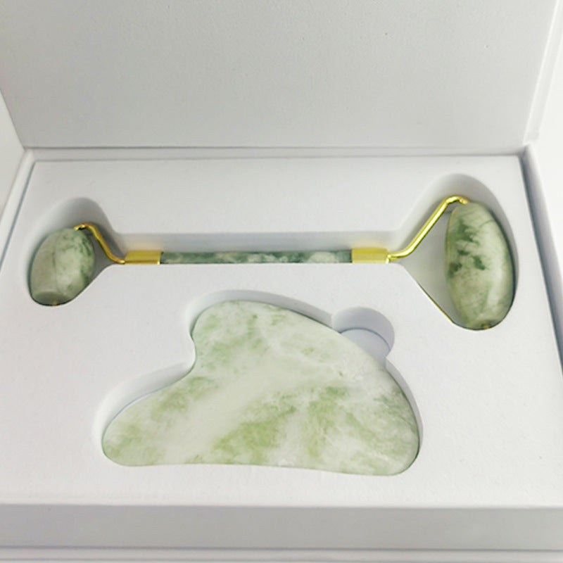 Set de Rodillo Facial y Gua Sha de Jade Blanco Xiu Yu de 110g